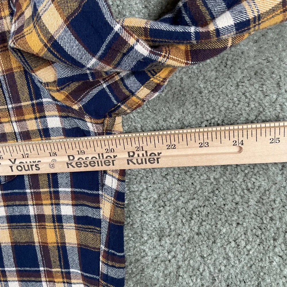 J Crew‎ Flannel Long Sleeve Shirt Plaid Navy Gold Brown Mens Medium